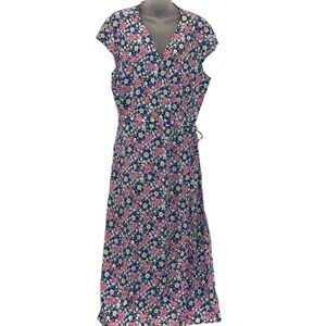 J.Crew XL Fabrizia Viscose Preppy Floral Wrap Dress Blue Pink White Summer
